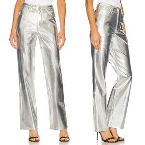 WeWoreWhat Mirror Straight Leg Pant in Mirror Metallic Silver Jeans 24 XS